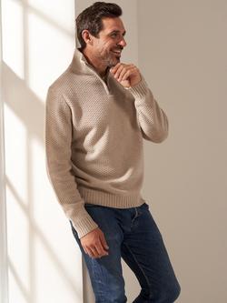 Truly Windsor Wool Cashmere Blend Three-Quarter Zip Neck Jumper - view 2, Oatmeal