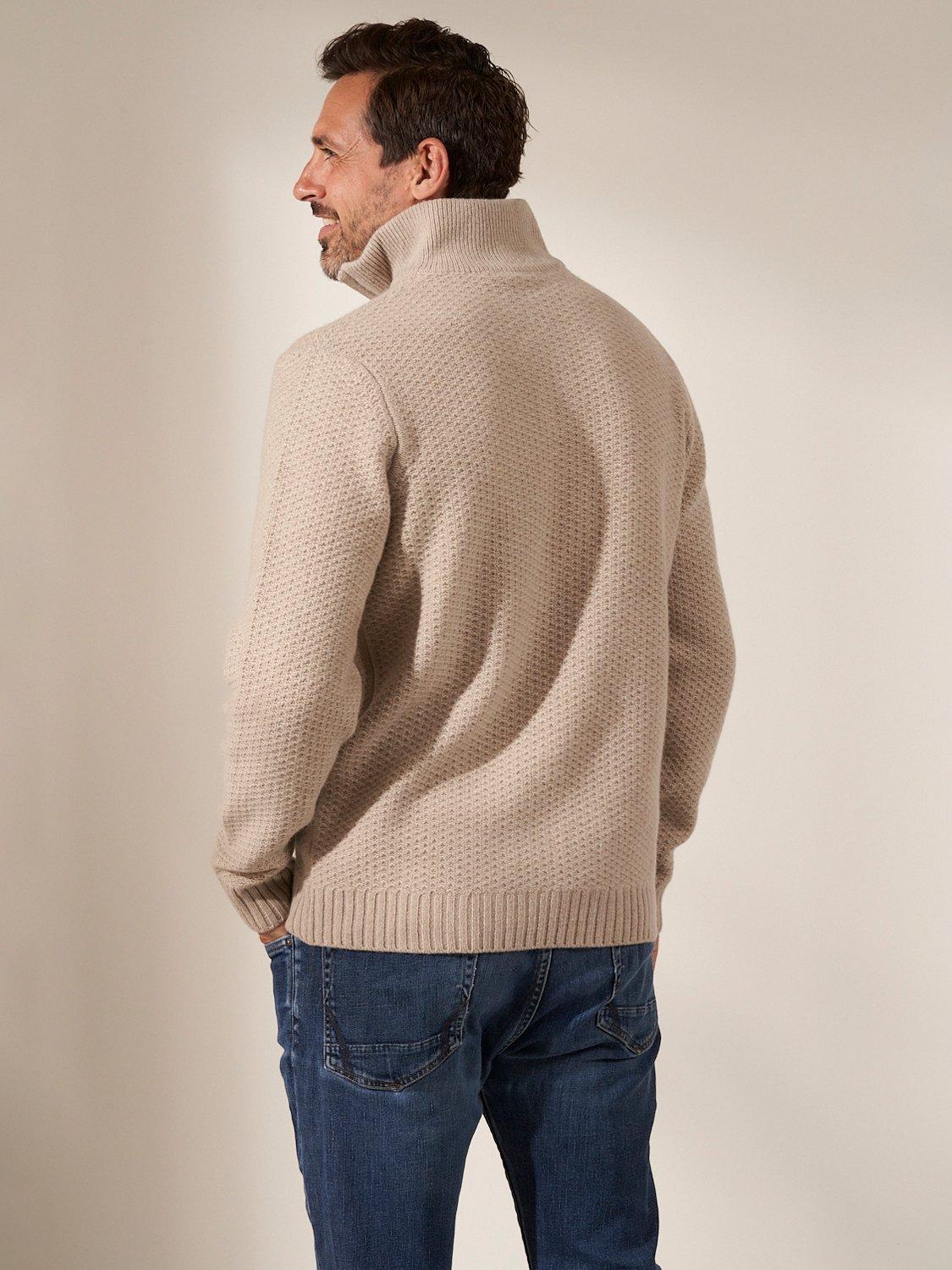 Product image 3 of 5, which shows Truly Windsor Wool Cashmere Blend Three-Quarter Zip Neck Jumper, Oatmeal, S