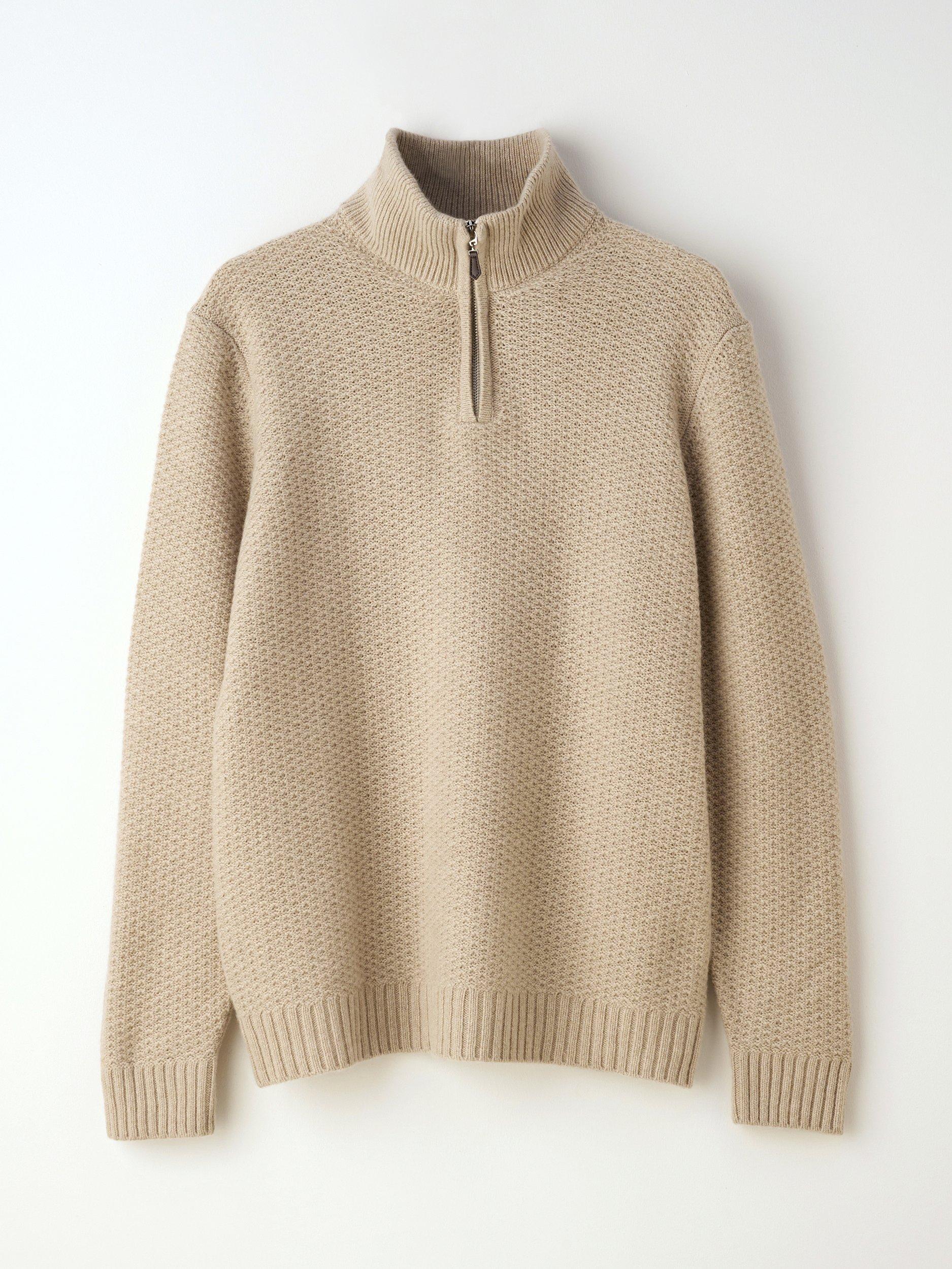 Product image 5 of 5, which shows Truly Windsor Wool Cashmere Blend Three-Quarter Zip Neck Jumper, Oatmeal, S