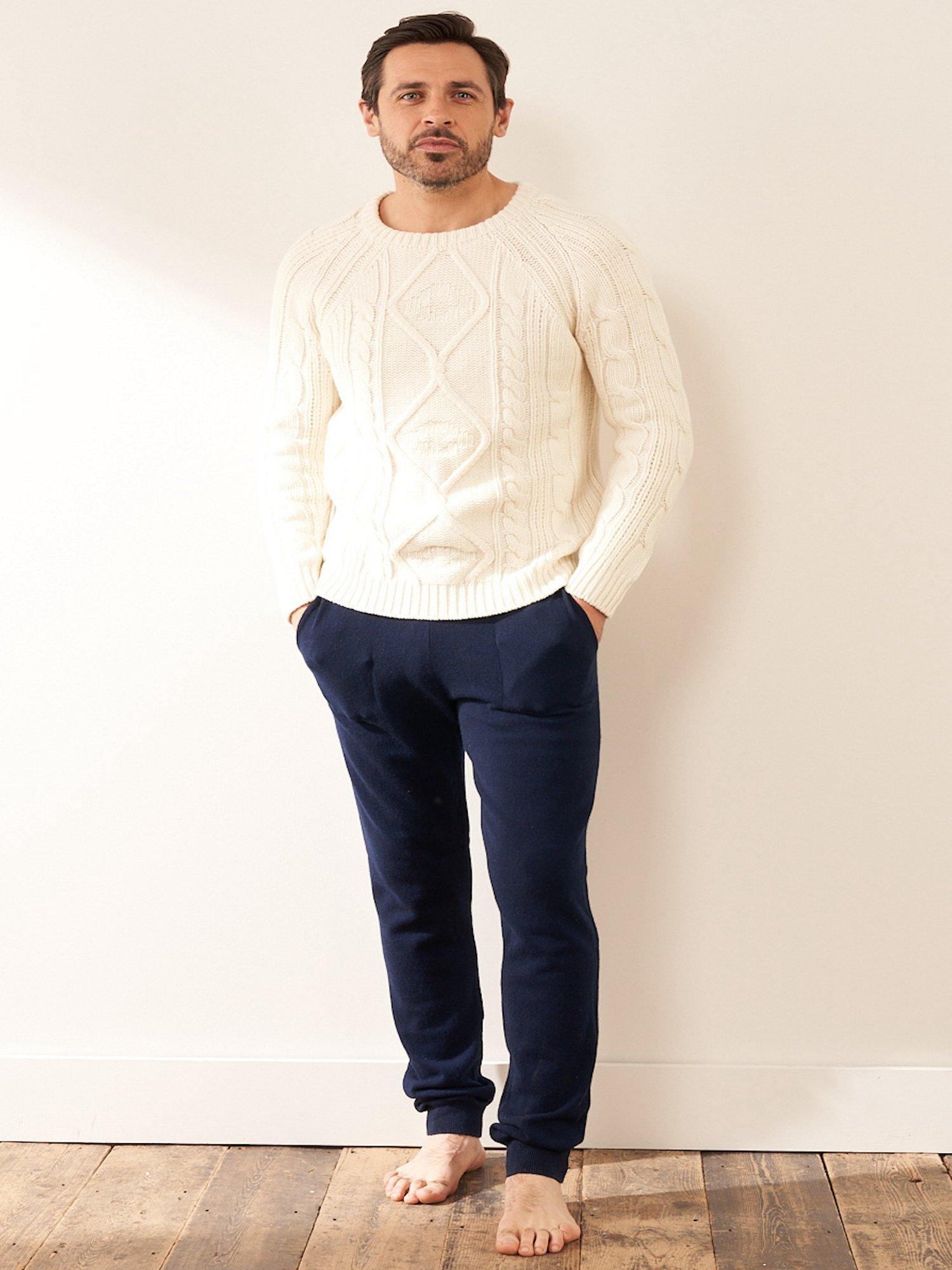 Product image 1 of 4, which shows Truly Wool Blend Fisherman's Knit Jumper, Ivory, S