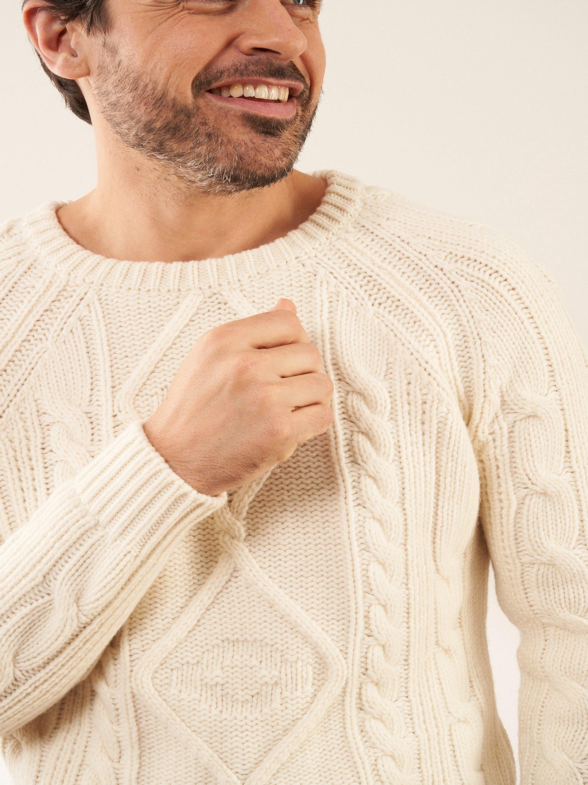 Product image 3 of 4, which shows Truly Wool Blend Fisherman's Knit Jumper, Ivory, S