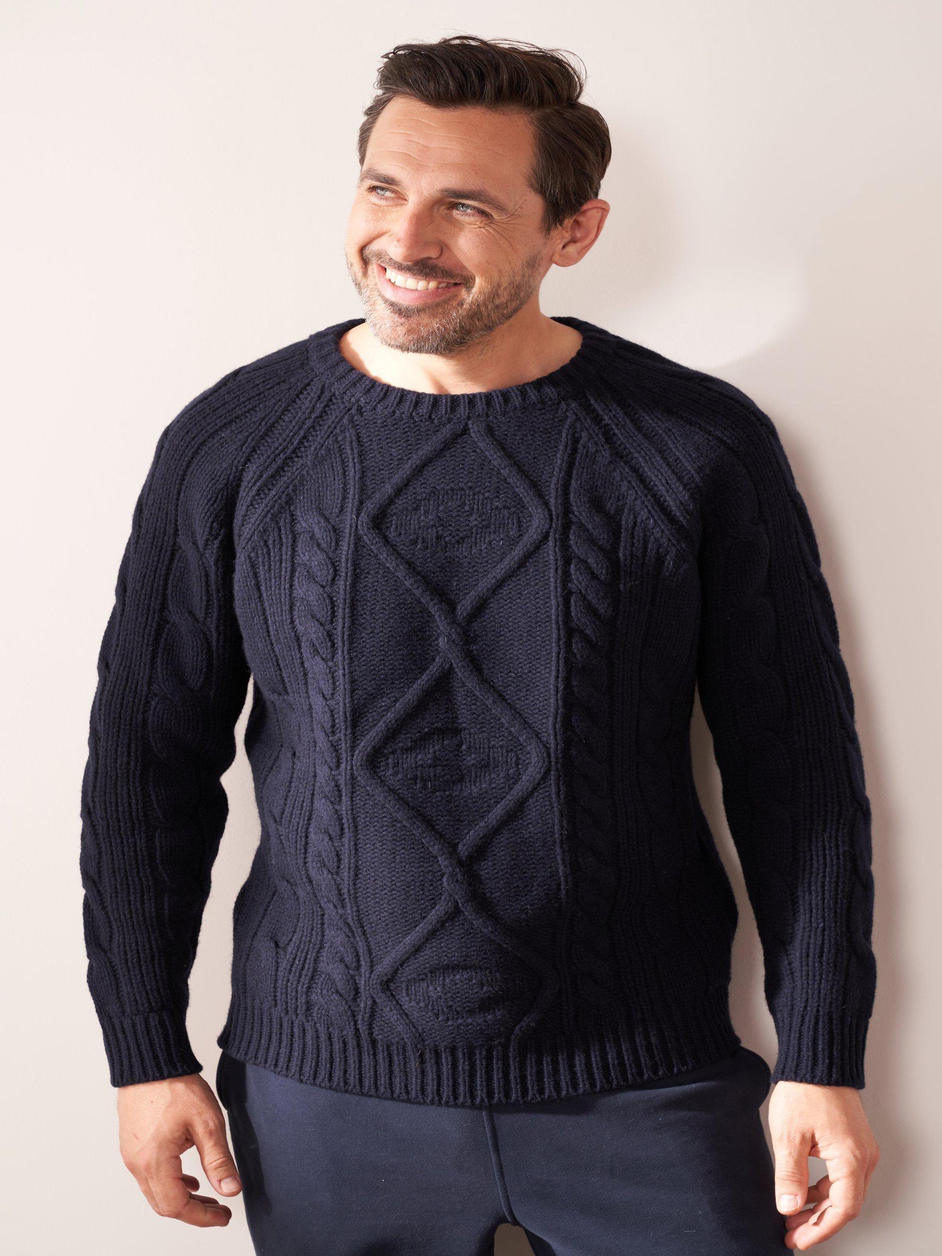 Product image 1 of 4, which shows Truly Wool Blend Fisherman's Knit Jumper, Midnight, S