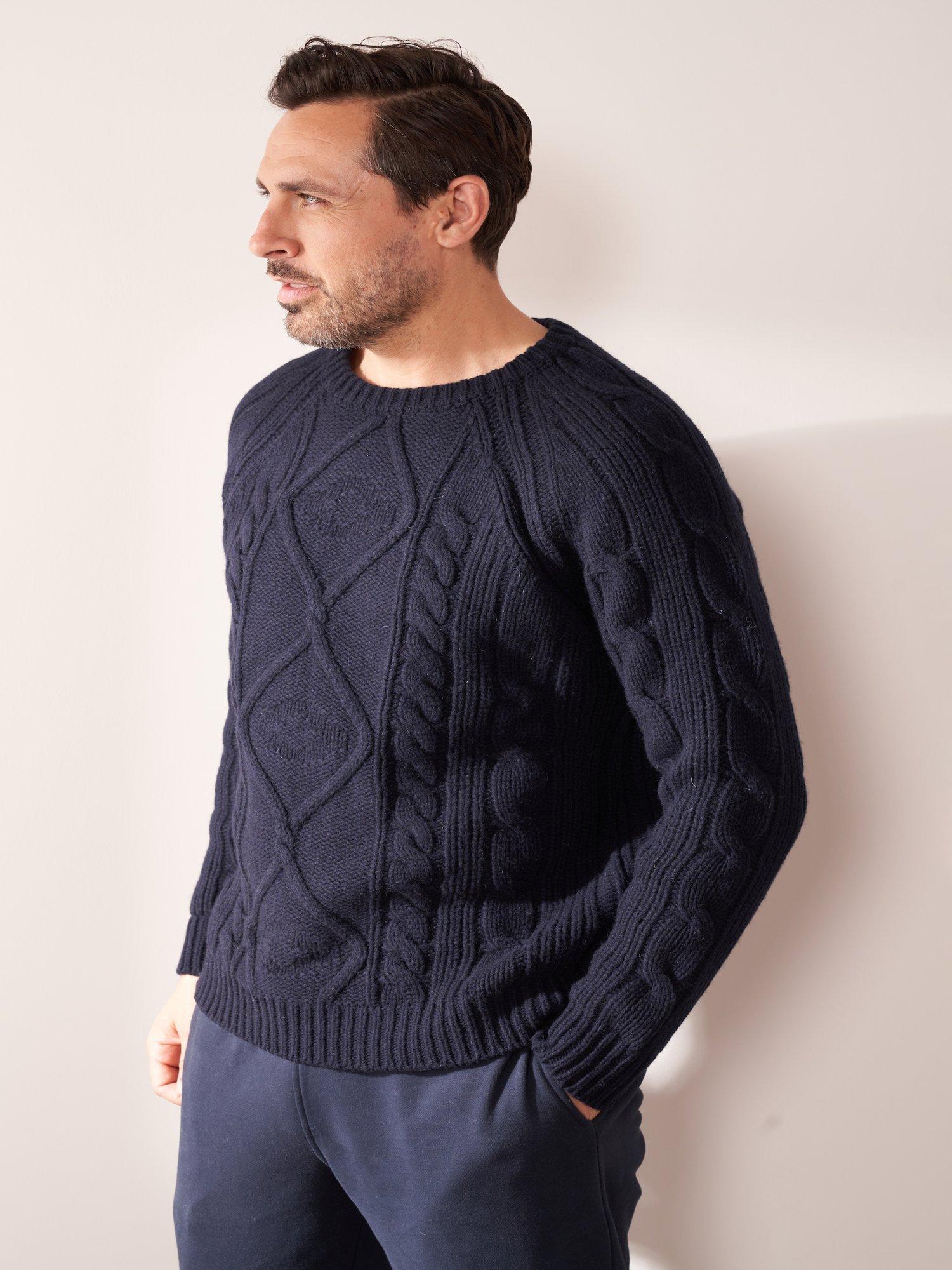 Product image 3 of 4, which shows Truly Wool Blend Fisherman's Knit Jumper, Midnight, S