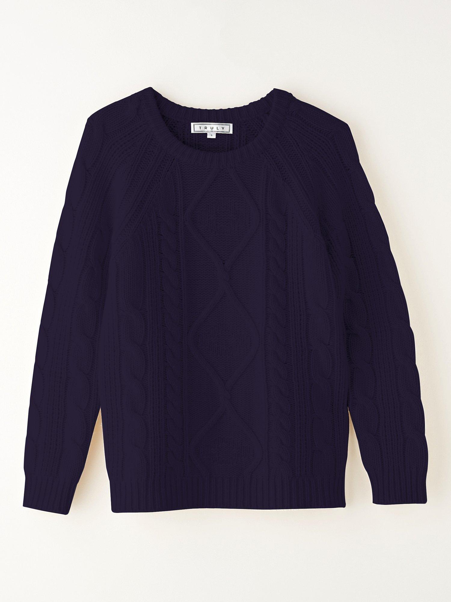 Product image 4 of 4, which shows Truly Wool Blend Fisherman's Knit Jumper, Midnight, S