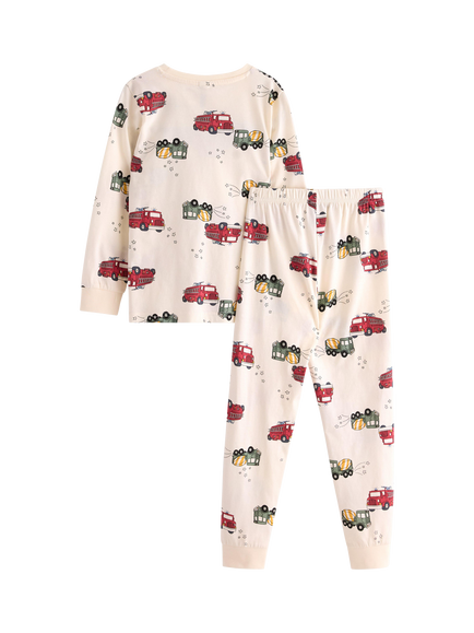 Lindex Kids' Cotton Long Sleeved Truck Print Pyjama Set, White - view 2, White