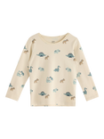 Lindex Kids' Cotton Long Sleeved Dinosaur Print Top, Light Beige