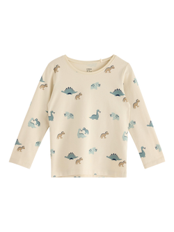 Lindex Kids' Cotton Long Sleeved Dinosaur Print Top, Light Beige, Light Beige