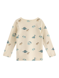Lindex Kids' Cotton Long Sleeved Dinosaur Print Top, Light Beige