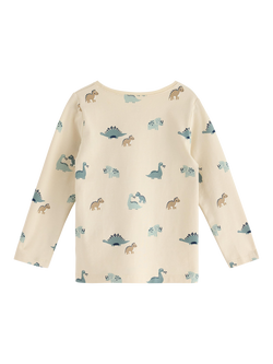 Lindex Kids' Cotton Long Sleeved Dinosaur Print Top, Light Beige - view 2, Light Beige