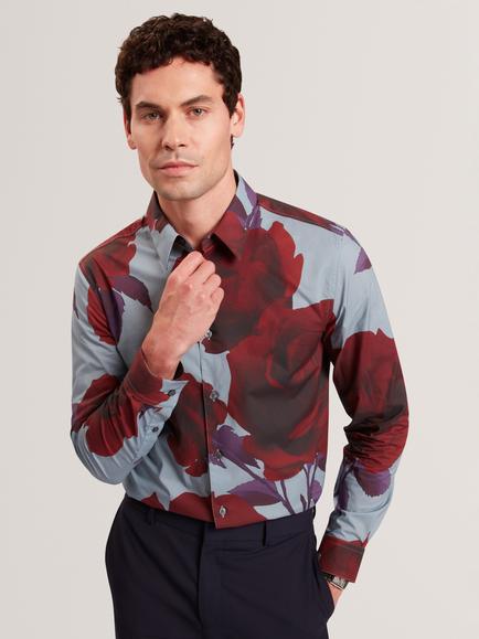 Ted Baker Givira Floral Print Cotton Shirt, Teal/Blue, Teal/Blue