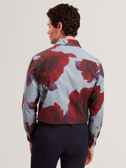 Ted Baker Givira Floral Print Cotton Shirt, Teal/Blue - view 2, Teal/Blue