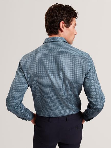 Ted Baker Caylaxe Geometric Print Cotton Blend Shirt - view 2, Navy