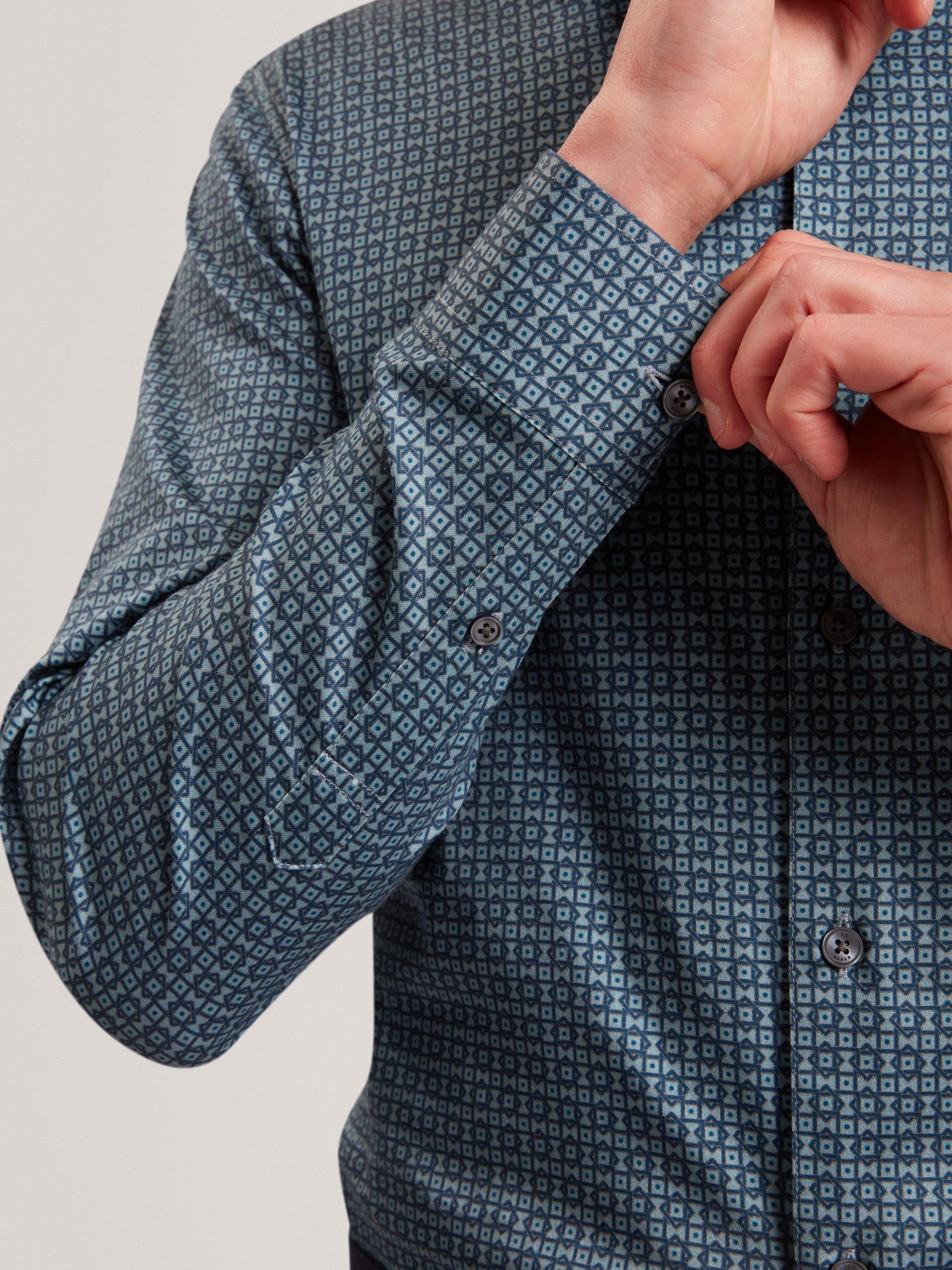 Product image 3 of 6, which shows Ted Baker Caylaxe Geometric Print Cotton Blend Shirt, Navy, S