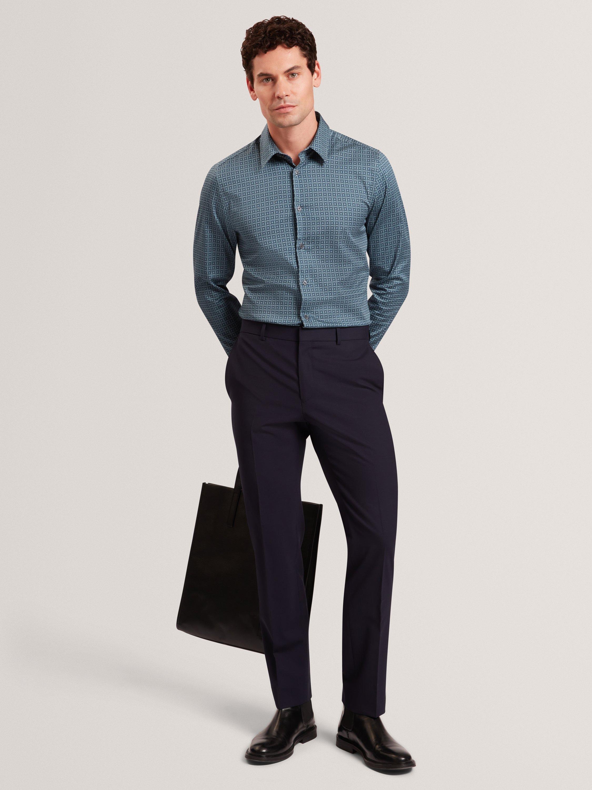 Product image 5 of 6, which shows Ted Baker Caylaxe Geometric Print Cotton Blend Shirt, Navy, S