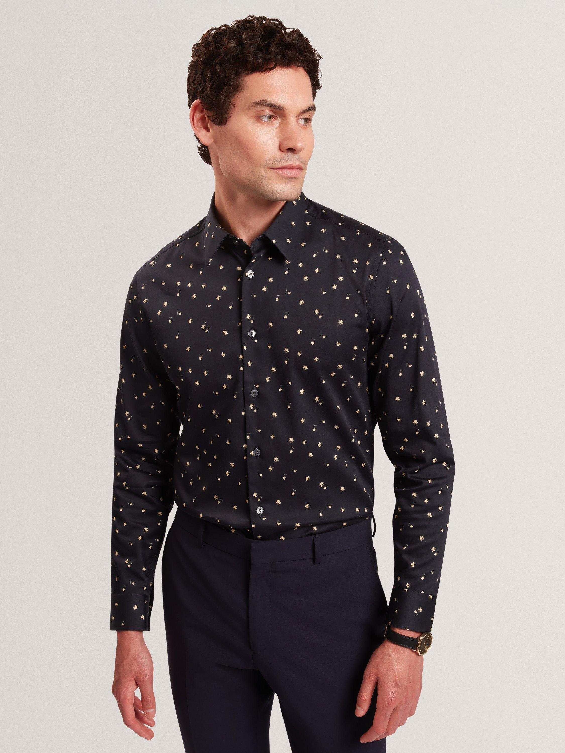Product image 1 of 7, which shows Ted Baker Iskran Floral Print Cotton Blend Shirt, Navy, S