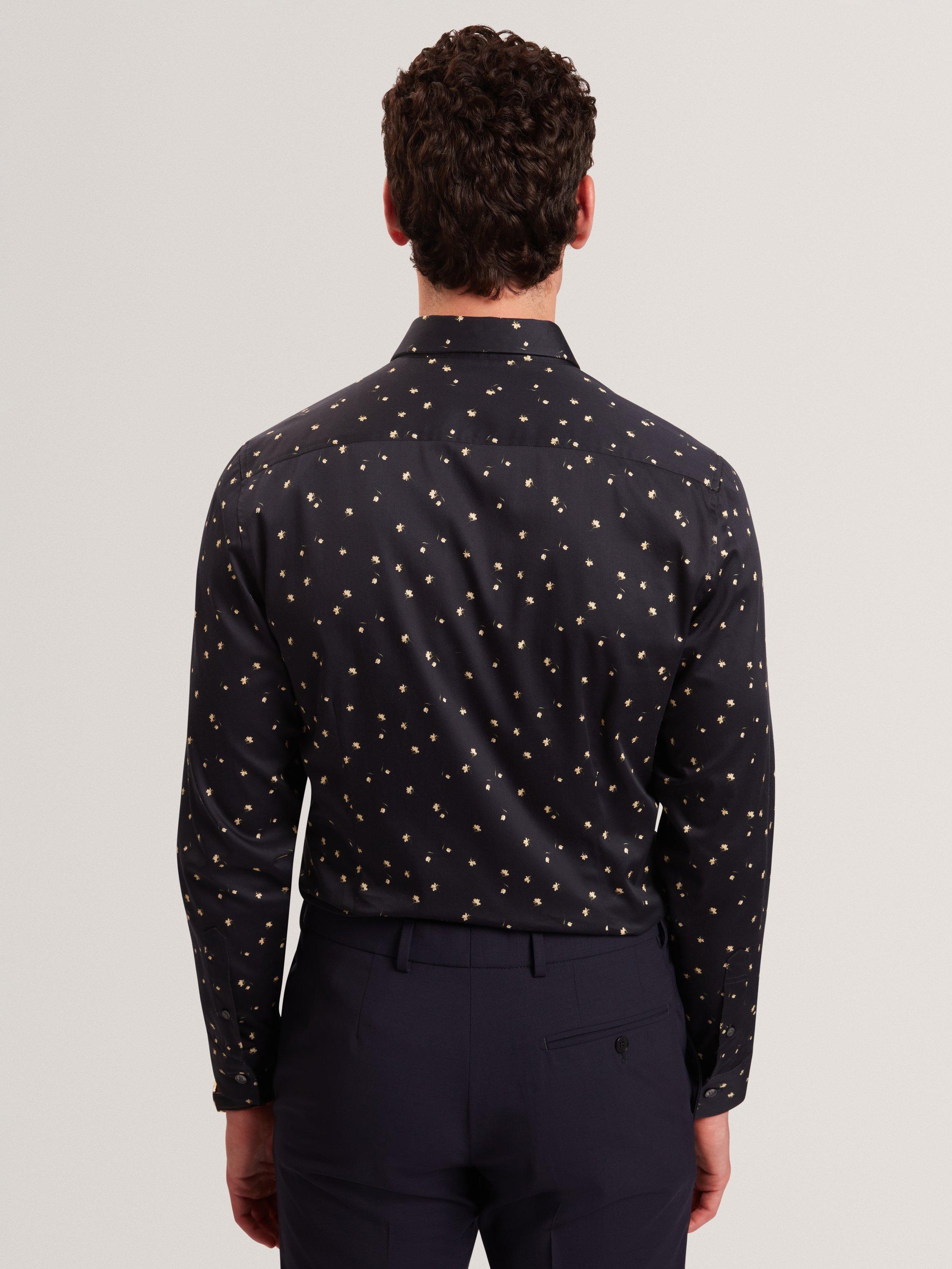 Product image 2 of 7, which shows Ted Baker Iskran Floral Print Cotton Blend Shirt, Navy, S