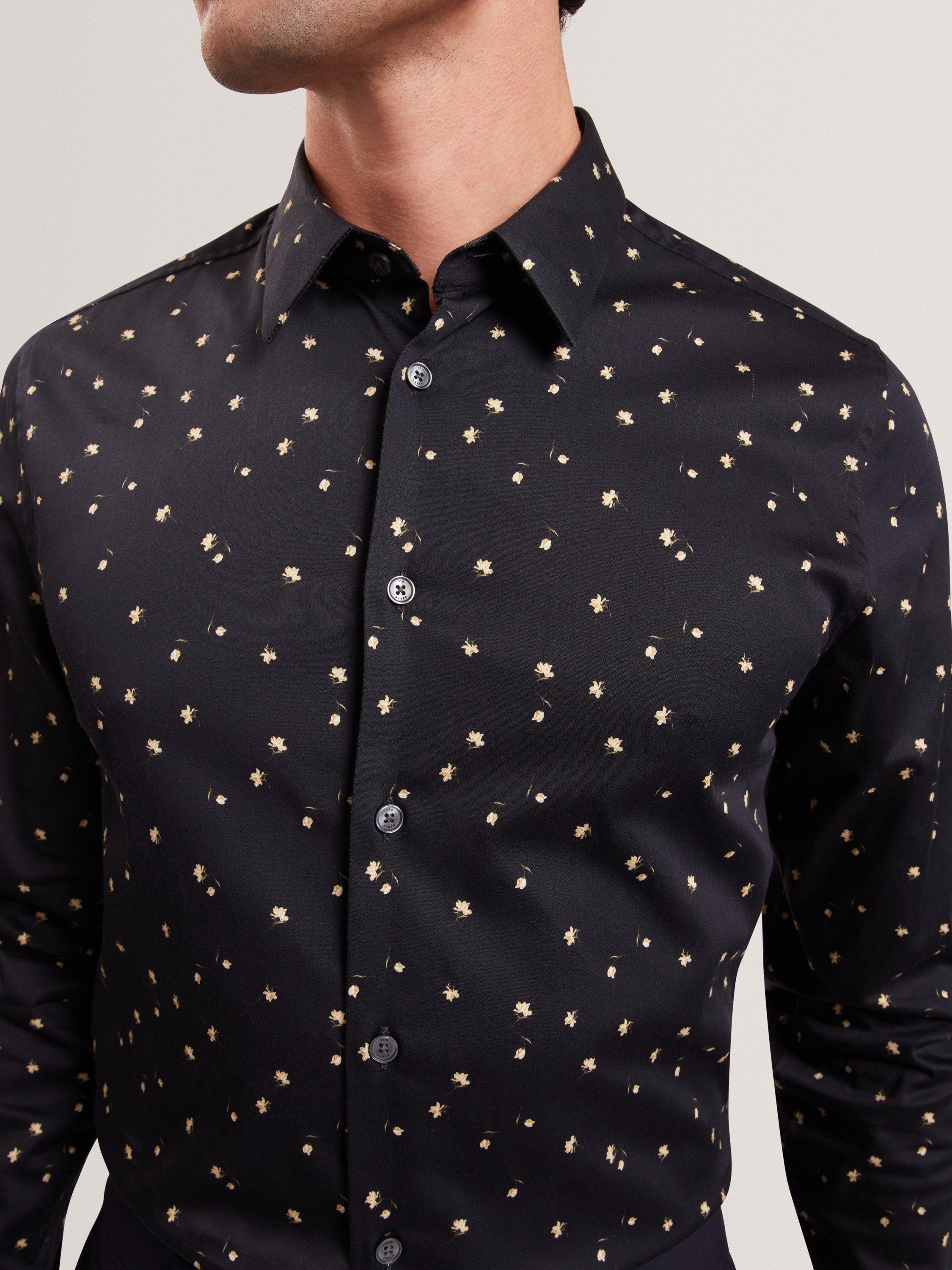 Product image 3 of 7, which shows Ted Baker Iskran Floral Print Cotton Blend Shirt, Navy, S