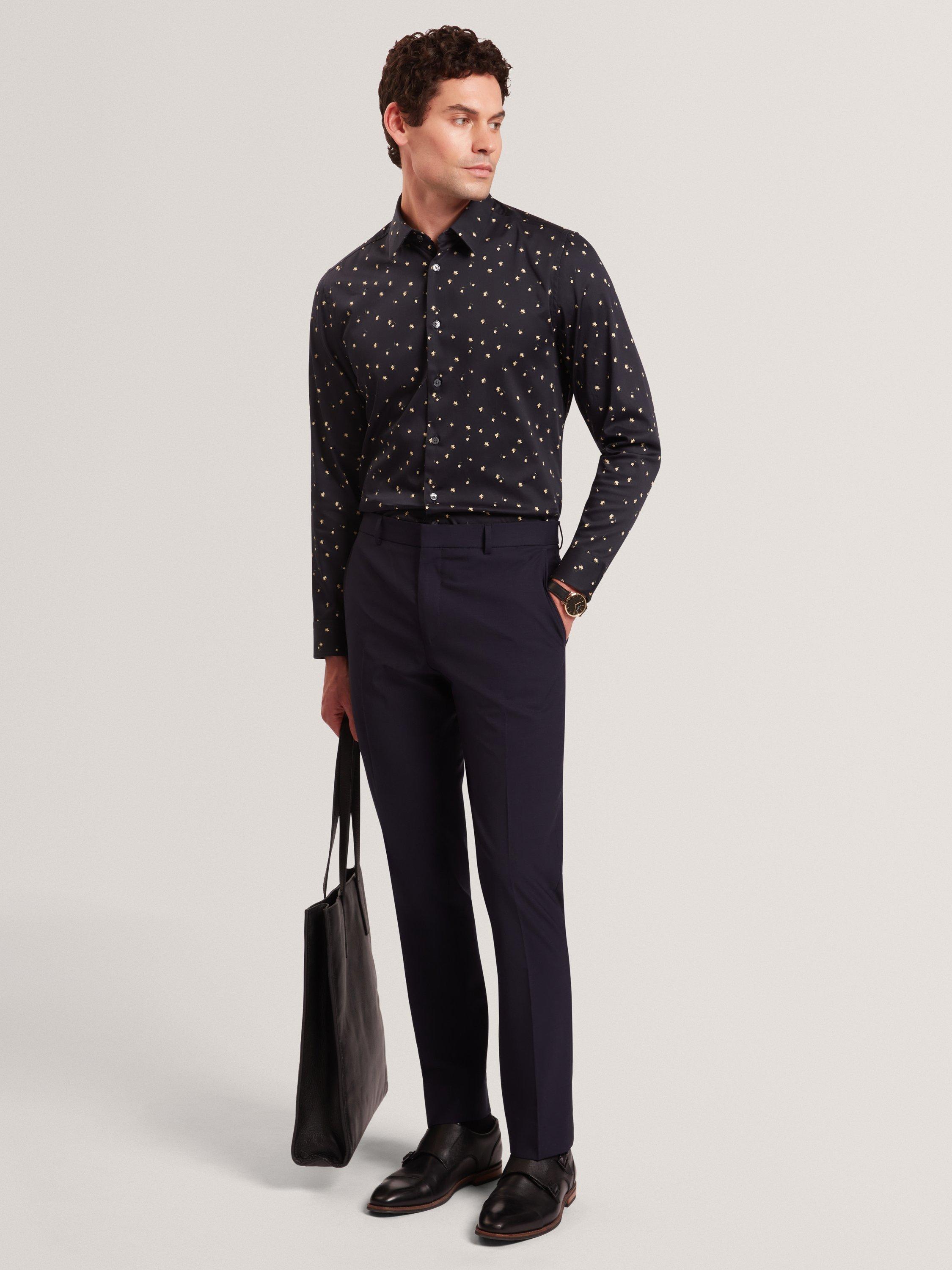 Product image 4 of 7, which shows Ted Baker Iskran Floral Print Cotton Blend Shirt, Navy, S