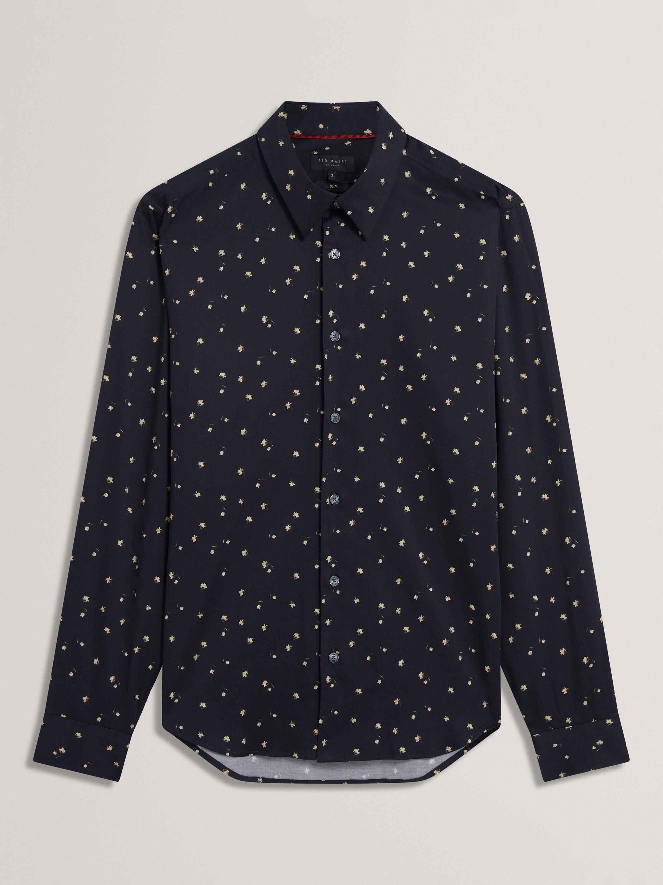 Product image 6 of 7, which shows Ted Baker Iskran Floral Print Cotton Blend Shirt, Navy, S