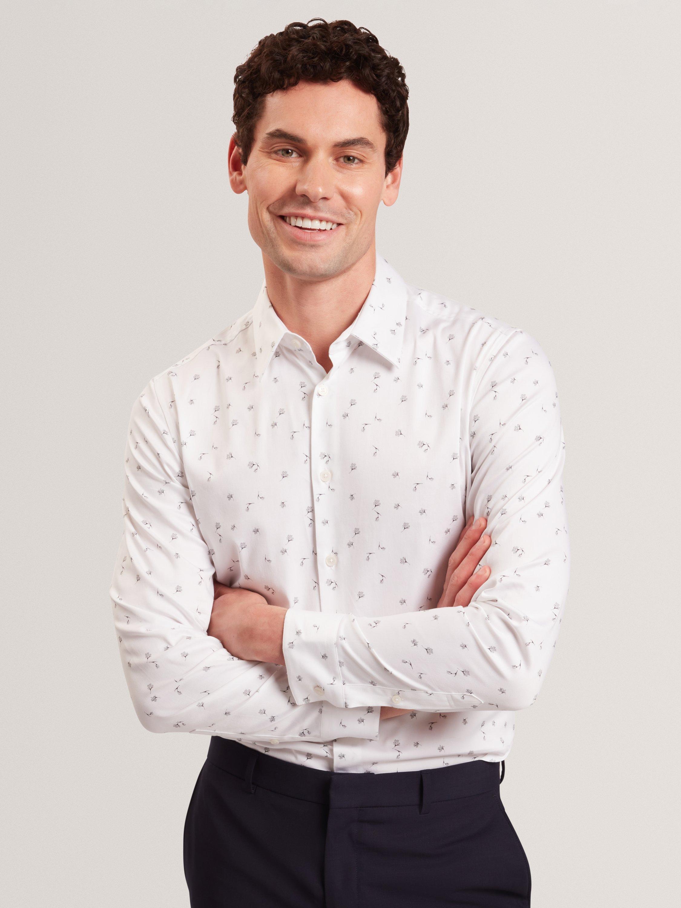 Product image 1 of 7, which shows Ted Baker Iskran Floral Print Cotton Blend Shirt, White, S