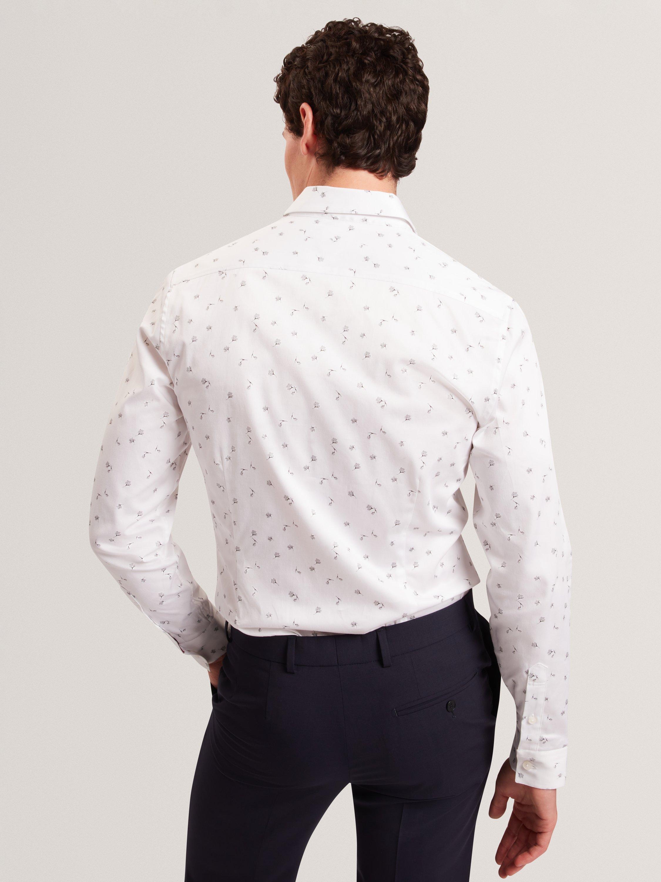 Product image 2 of 7, which shows Ted Baker Iskran Floral Print Cotton Blend Shirt, White, S