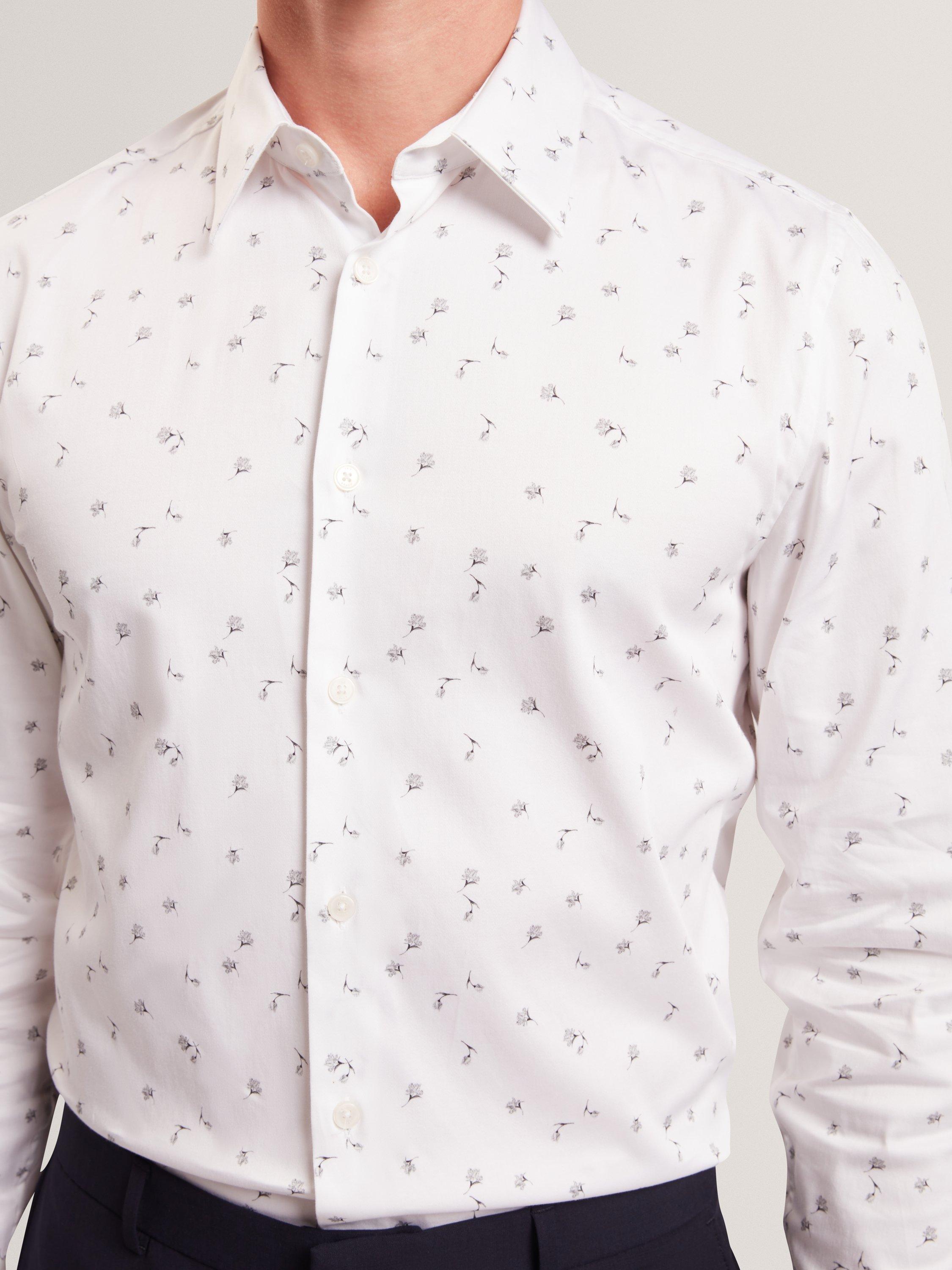 Product image 3 of 7, which shows Ted Baker Iskran Floral Print Cotton Blend Shirt, White, S