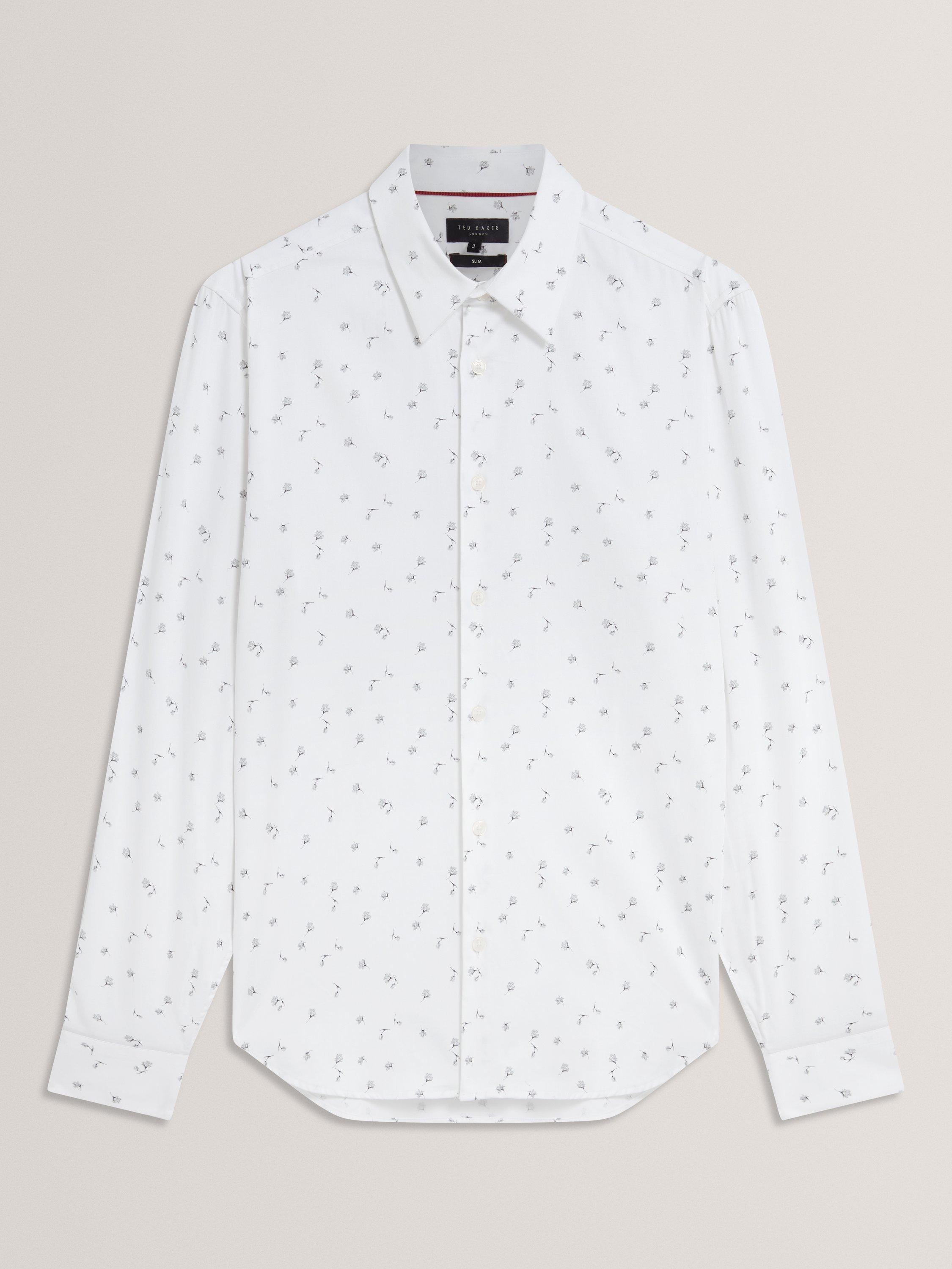 Product image 6 of 7, which shows Ted Baker Iskran Floral Print Cotton Blend Shirt, White, S