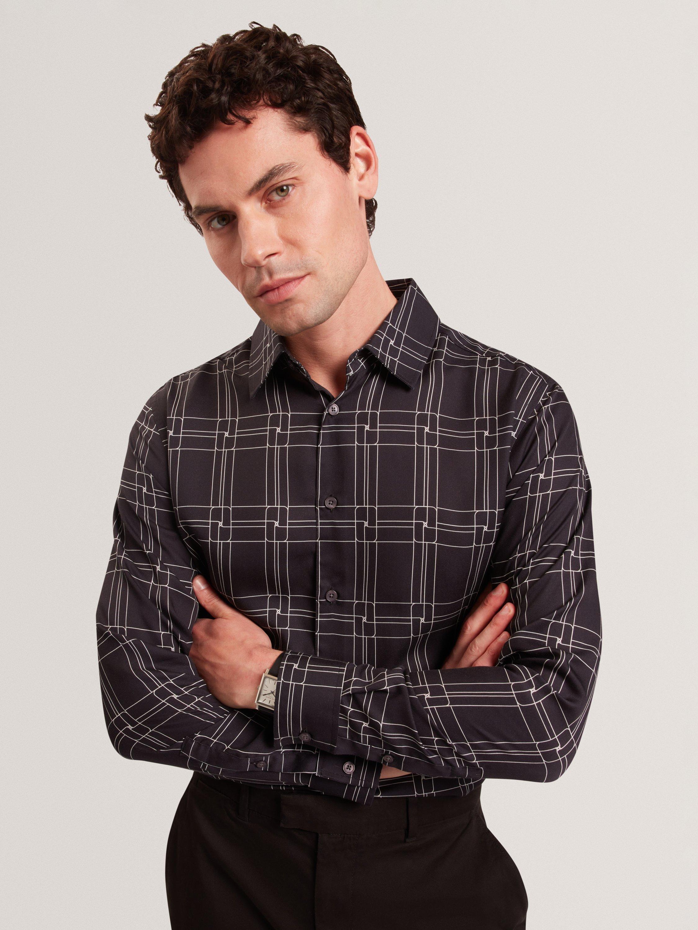 Product image 1 of 7, which shows Ted Baker Lirra Check Print Shirt, Black, S