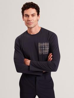 Ted Baker Sinino Crew Neck Long Sleeve Cotton T-Shirt, Navy, Navy