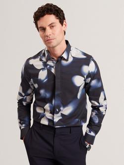 Ted Baker Floral Print Cotton Shirt, Navy, Navy