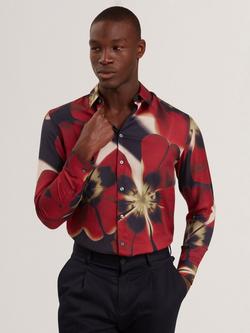 Ted Baker Phelin Floral Print Cotton Blend Shirt, Navy, Navy