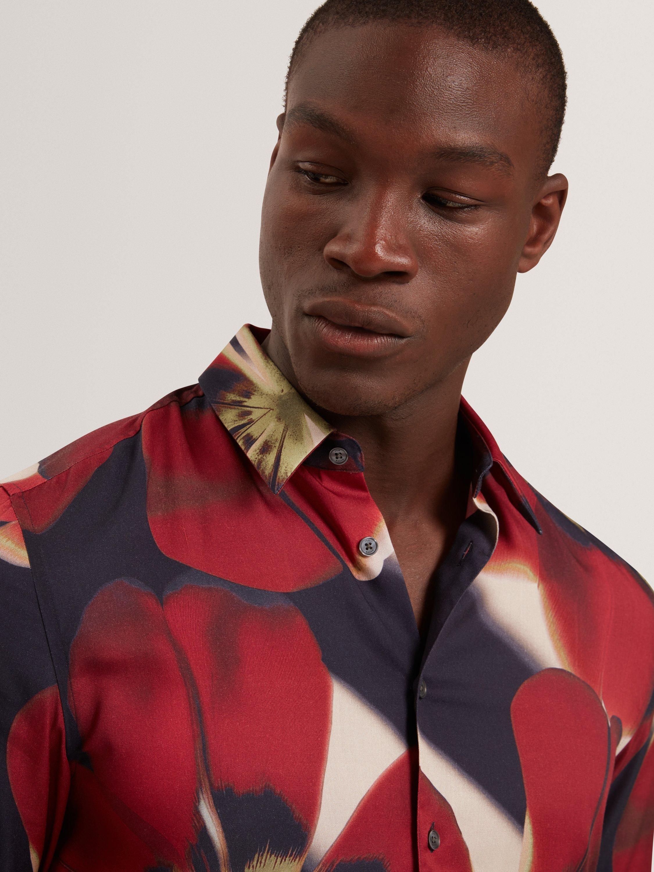 Product image 3 of 7, which shows Ted Baker Phelin Floral Print Cotton Blend Shirt, Navy, S