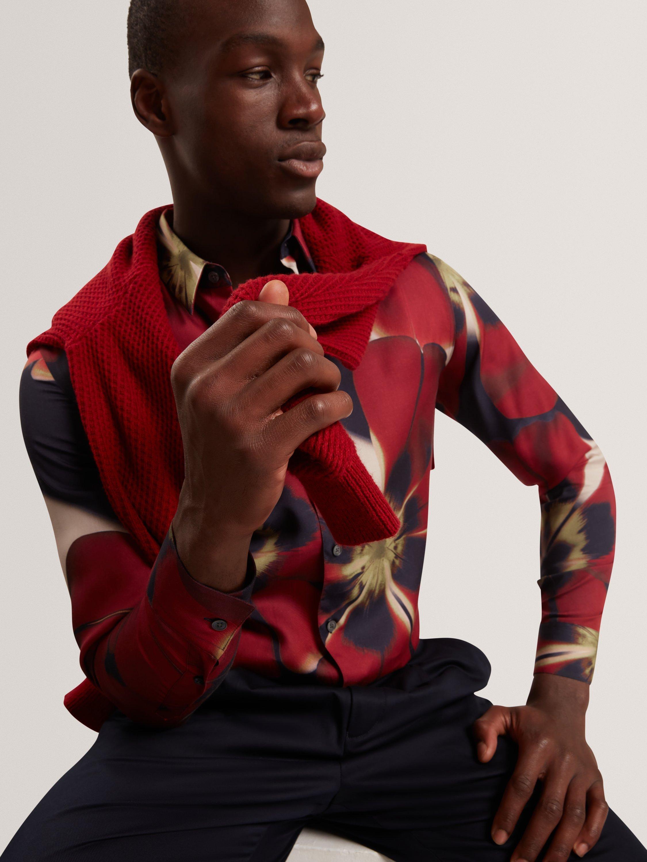 Product image 4 of 7, which shows Ted Baker Phelin Floral Print Cotton Blend Shirt, Navy, S