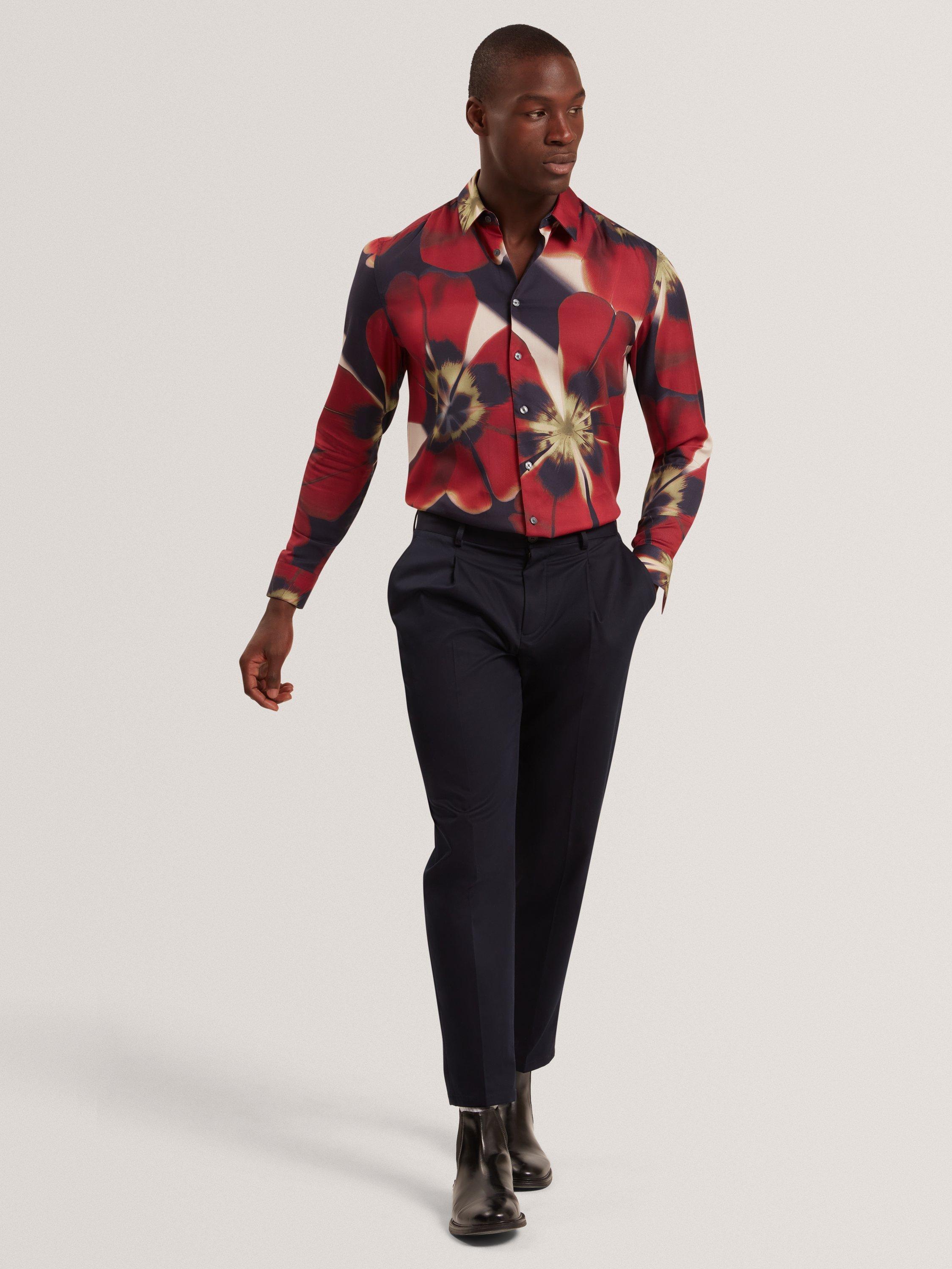 Product image 5 of 7, which shows Ted Baker Phelin Floral Print Cotton Blend Shirt, Navy, S