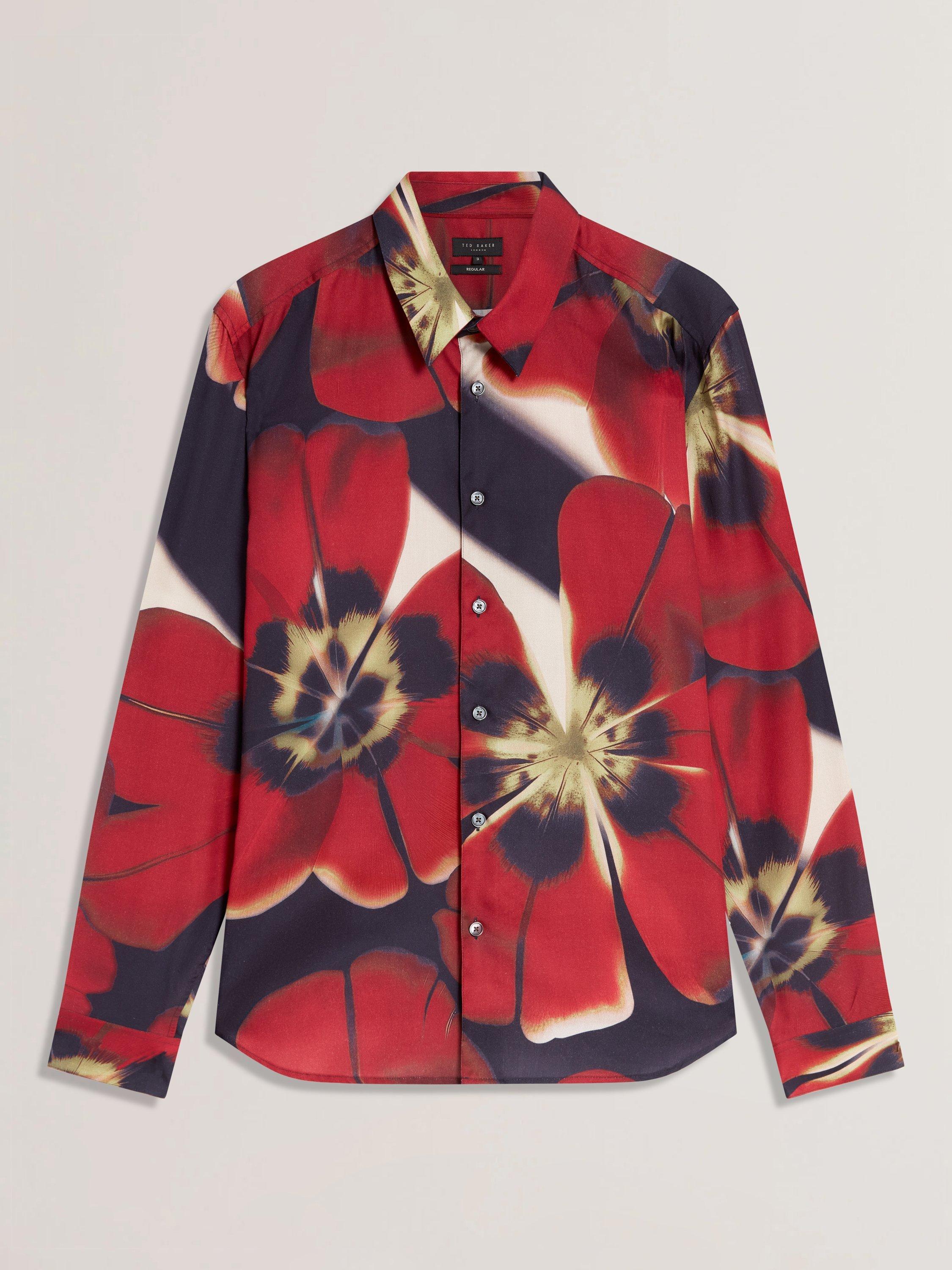 Product image 6 of 7, which shows Ted Baker Phelin Floral Print Cotton Blend Shirt, Navy, S