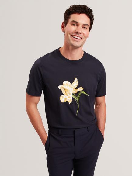 Ted Baker Talyssa Crew Neck Floral Print Cotton T-Shirt, Navy, Navy