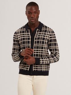 Ted Baker Jovien Long Sleeve Check Polo Shirt, Navy, Navy