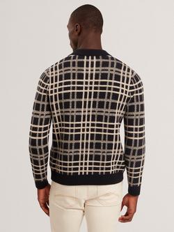 Ted Baker Jovien Long Sleeve Check Polo Shirt, Navy - view 2, Navy