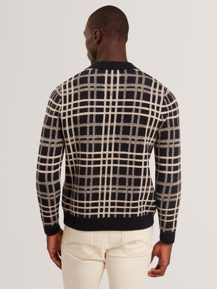 Ted Baker Jovien Long Sleeve Check Polo Shirt, Navy - view 2, Navy