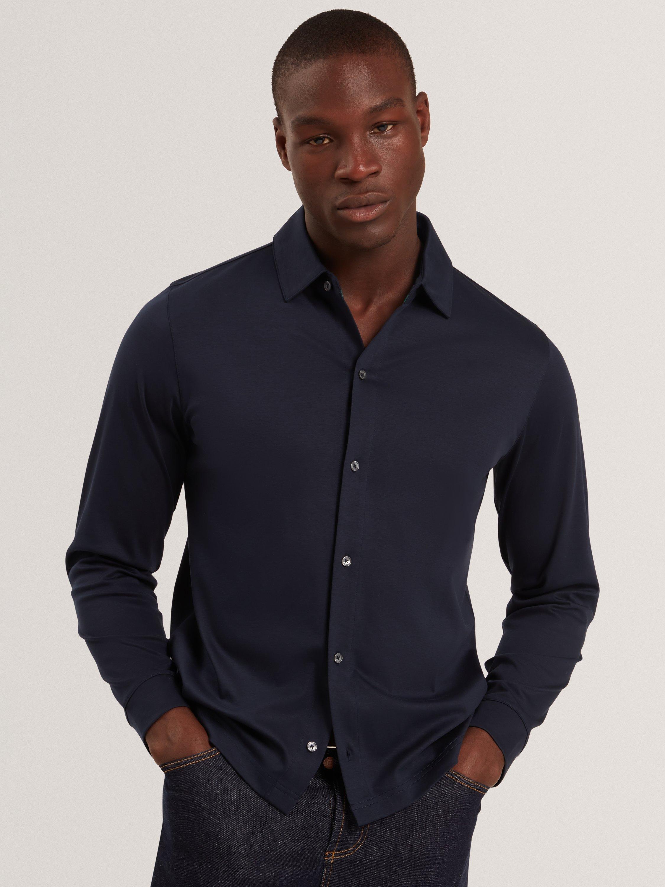 Product image 1 of 7, which shows Ted Baker Quillon Long Sleeve Cotton Polo Shirt, Navy, S