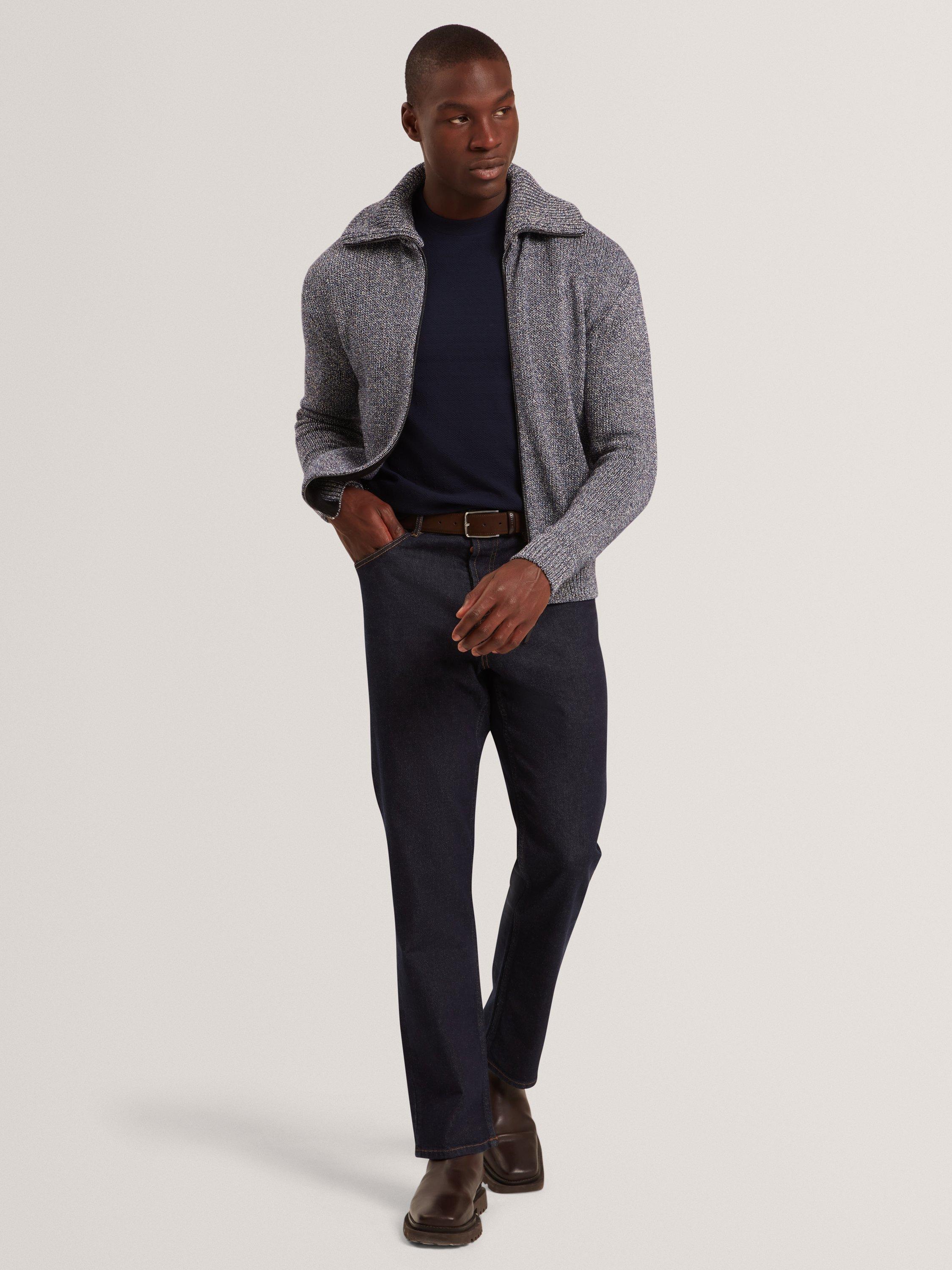 Product image 1 of 6, which shows Ted Baker Varink Zip Front Cotton Blend Jumper, Navy, S