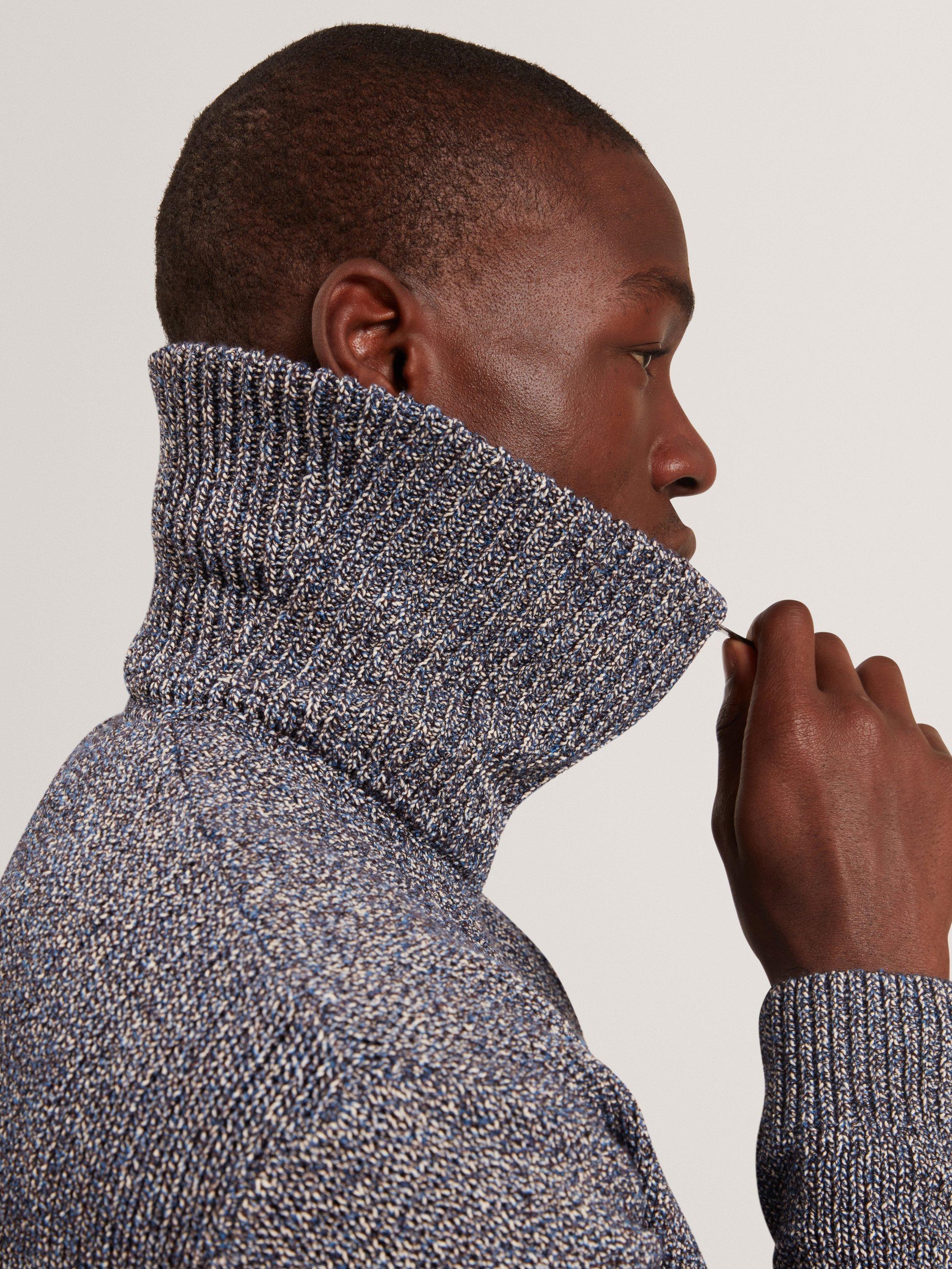 Product image 4 of 6, which shows Ted Baker Varink Zip Front Cotton Blend Jumper, Navy, S