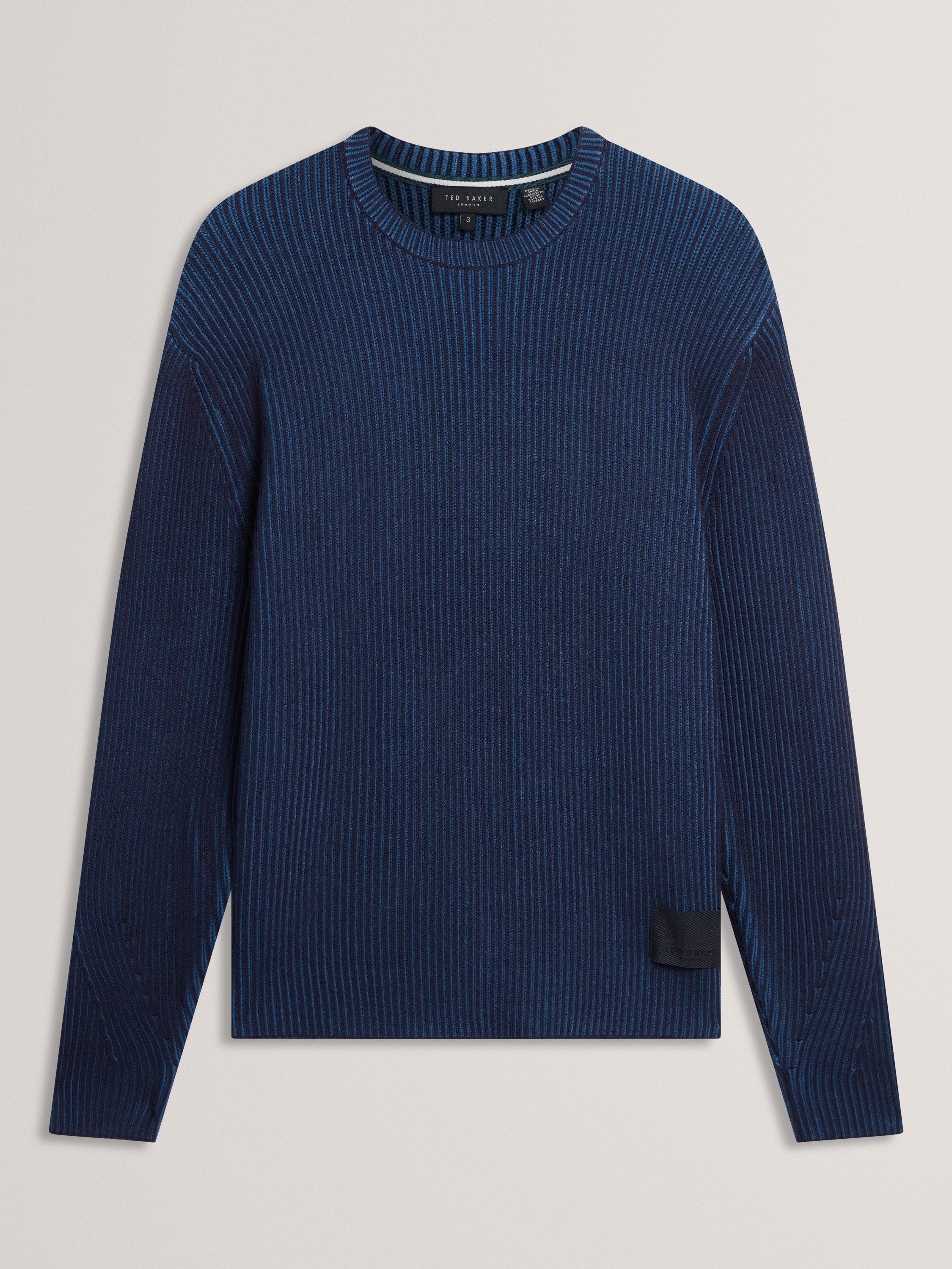 Product image 1 of 2, which shows Ted Baker Timmno Crew Neck Ribbed Jumper, Navy, S