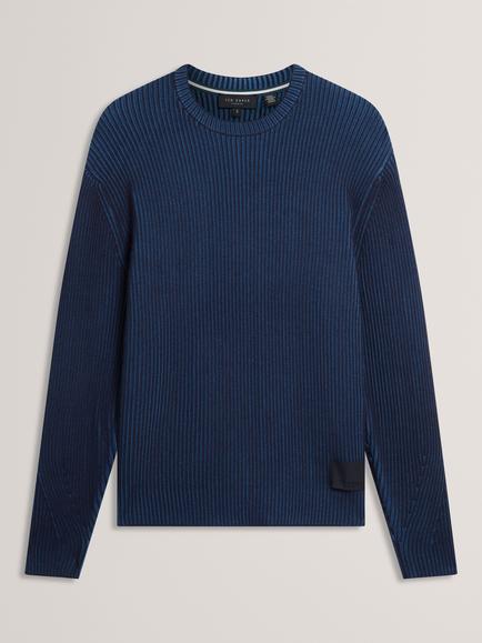 Ted Baker Timmno Crew Neck Ribbed Jumper, Navy, Navy