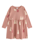 Lindex Kids' Cotton Long Sleeved Bunny Print Dress, Dusty Pink
