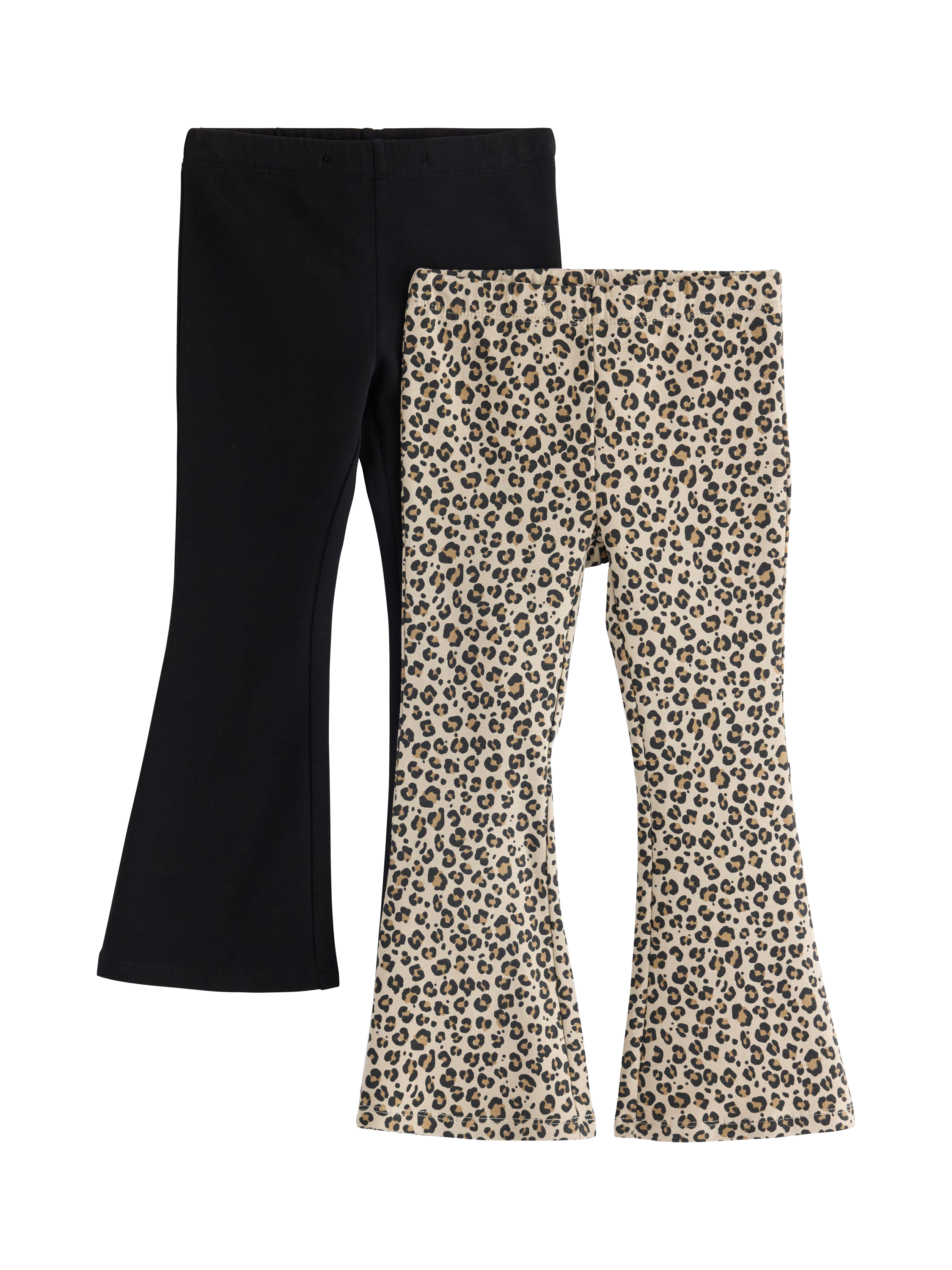 Product image 1 of 3, which shows Lindex Kids' Cotton Blend Flared Leggings, Pack of 2, Black, 4-5 years