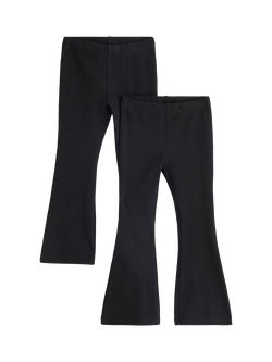 Lindex Kids' Cotton Blend Flared Leggings, Pack of 2, Black, Black