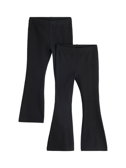 Lindex Kids' Cotton Blend Flared Leggings, Pack of 2, Black, Black