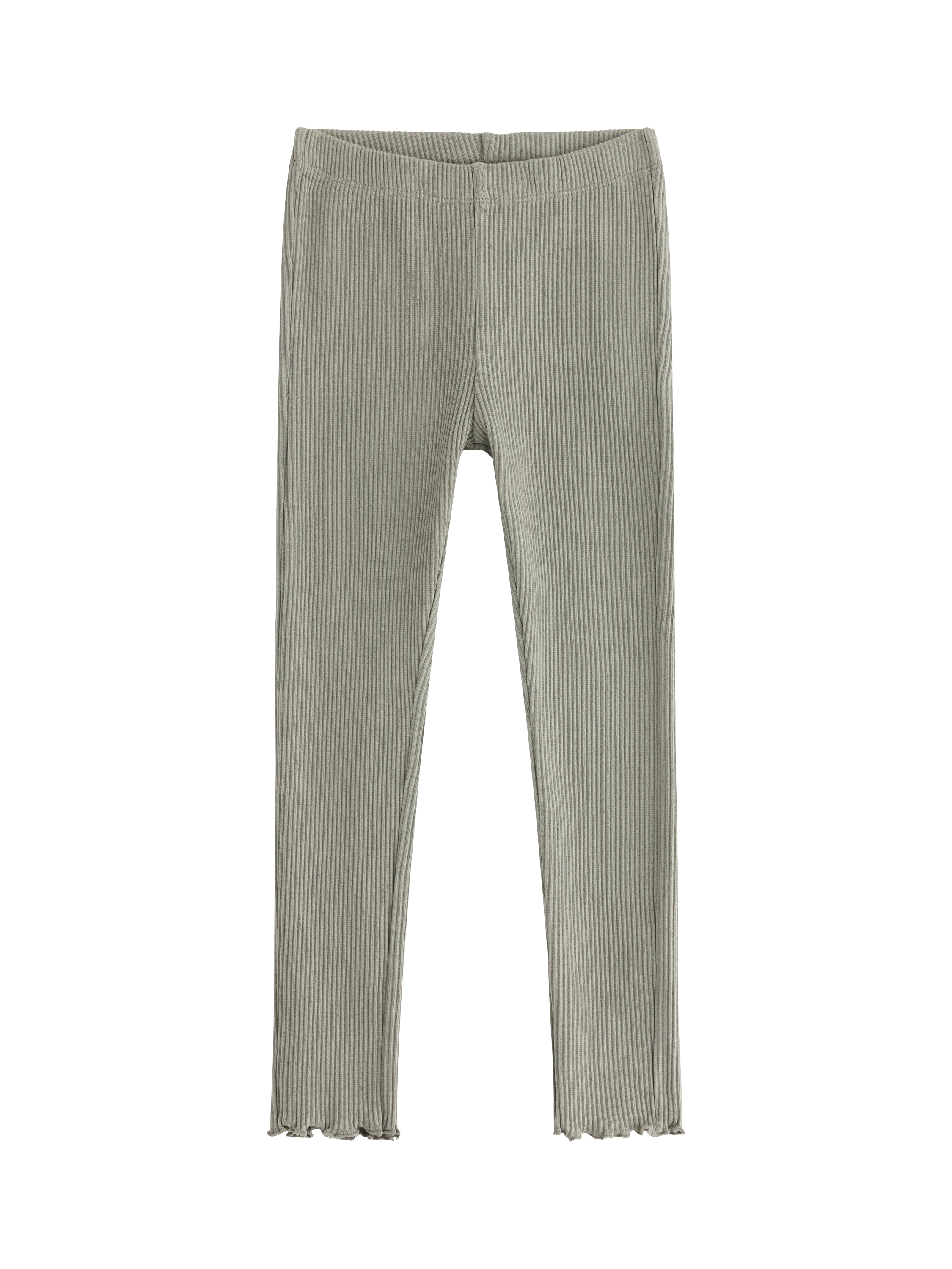 Product image 1 of 3, which shows Lindex Kids' Cotton Blend Frill Trim Leggings, Light Dusty Green, 18-24 months