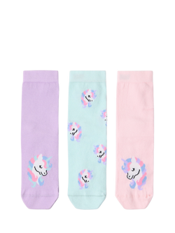 Lindex Kids' Cotton Blend Unicorn Socks, Pack of 3, Light Pink, Light Pink